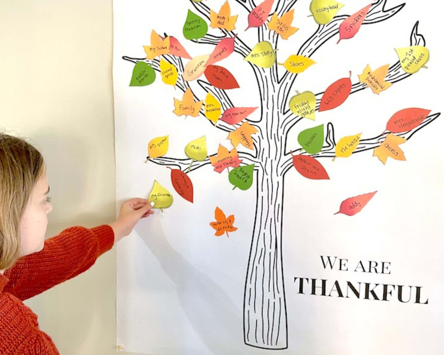 Giant Thankful Tree for the Wall with Leaf Templates - Kids Gratitude Activity