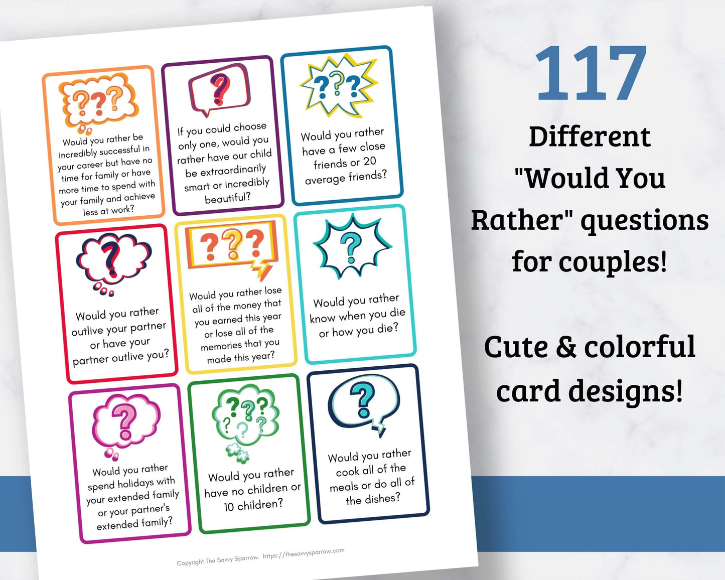 "Would You Rather" Questions for Couples - 117 Printable Cards!