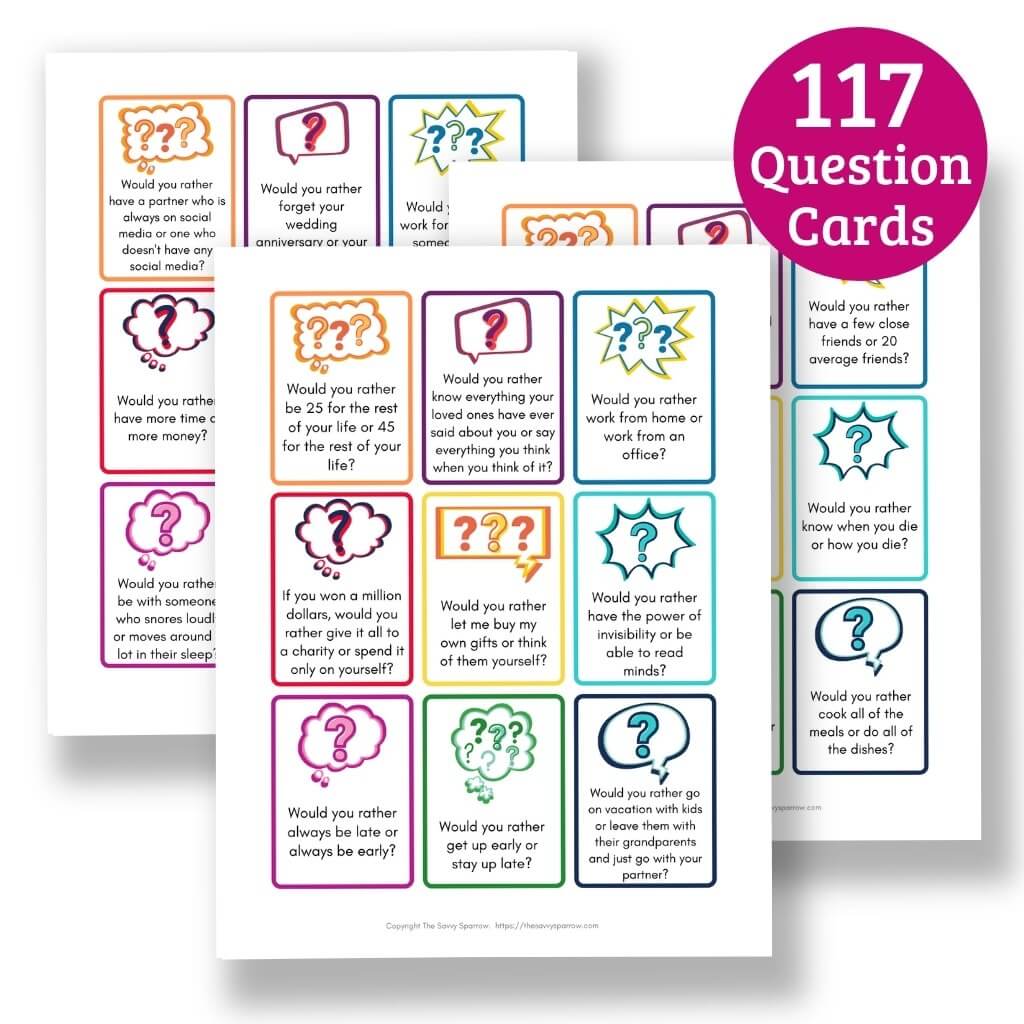 "Would You Rather" Questions for Couples - 117 Printable Cards!