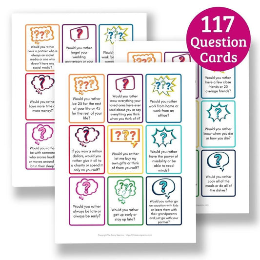 "Would You Rather" Questions for Couples - 117 Printable Cards!